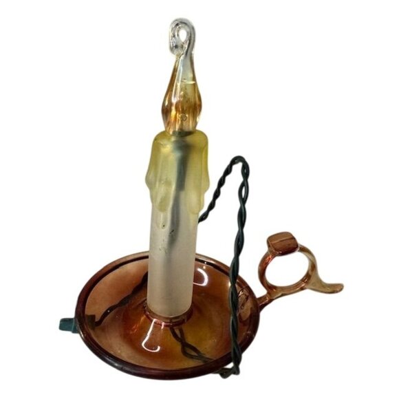 Vintage Electric Amber Glass Candle Lamp With Plug-In Cord - Picture 1 of 5